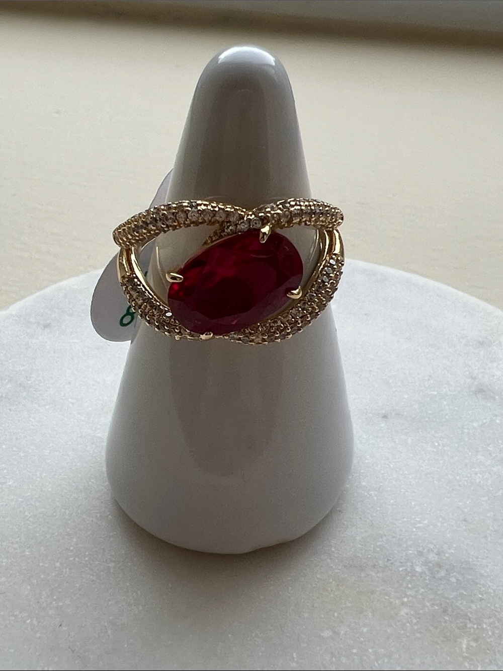 Gold Ring with Large Fuchsia Stone and Pave Accents